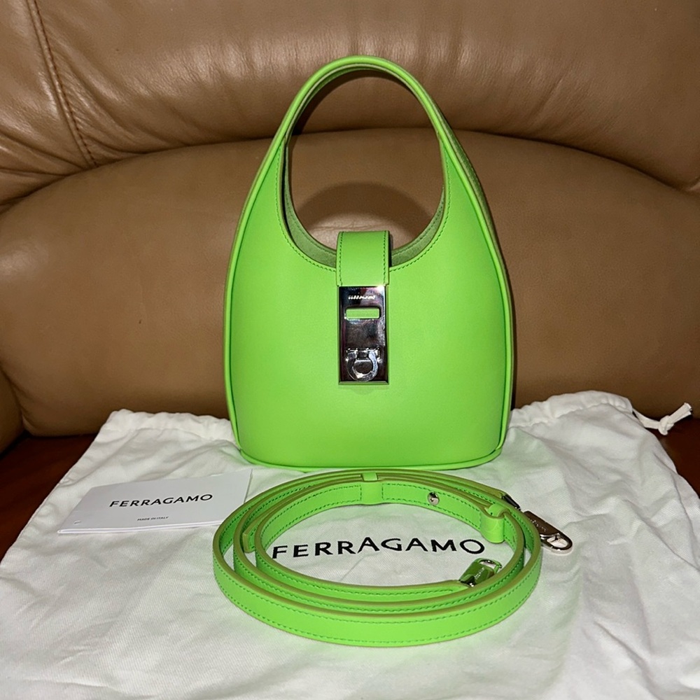 🔥🔥🔥NEW Authentic Salvatore Ferragamo Green Leather Mini Hobo Crossbody Bag